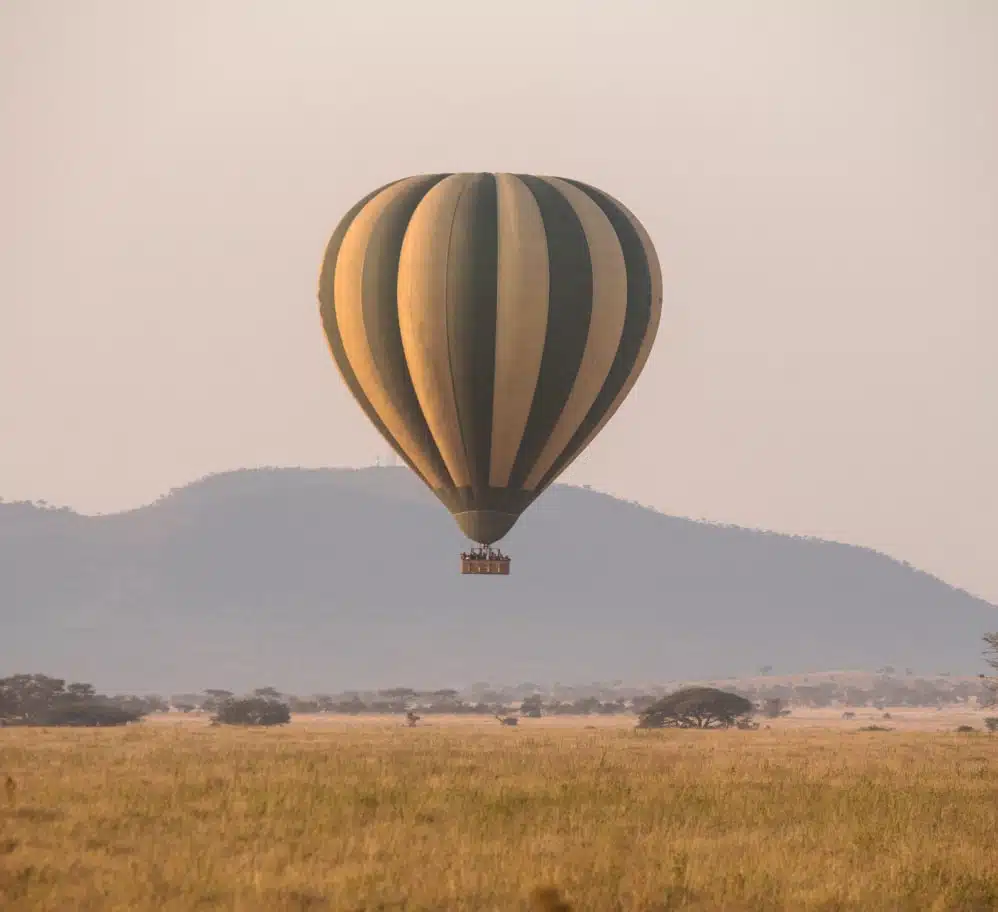 Hot air balloon above the Serengeti plains