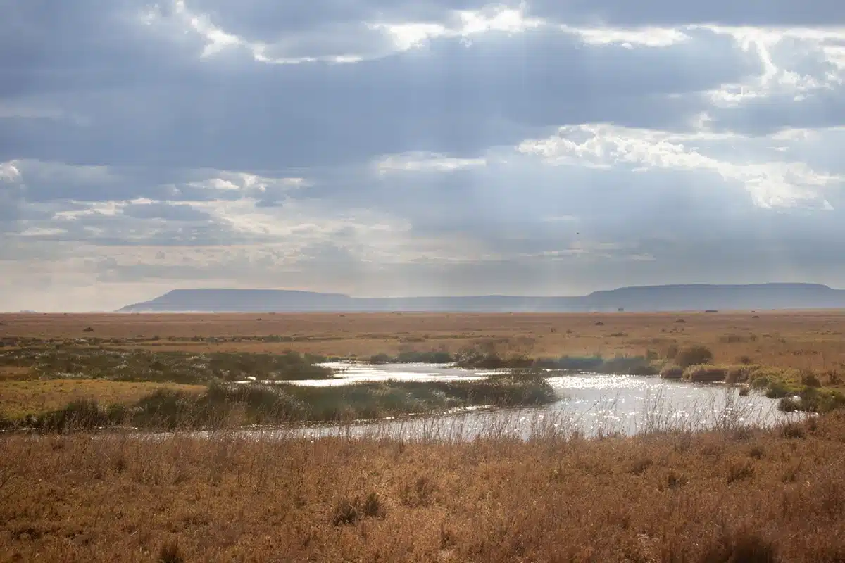 Wide plains with a shallow lake under cloud