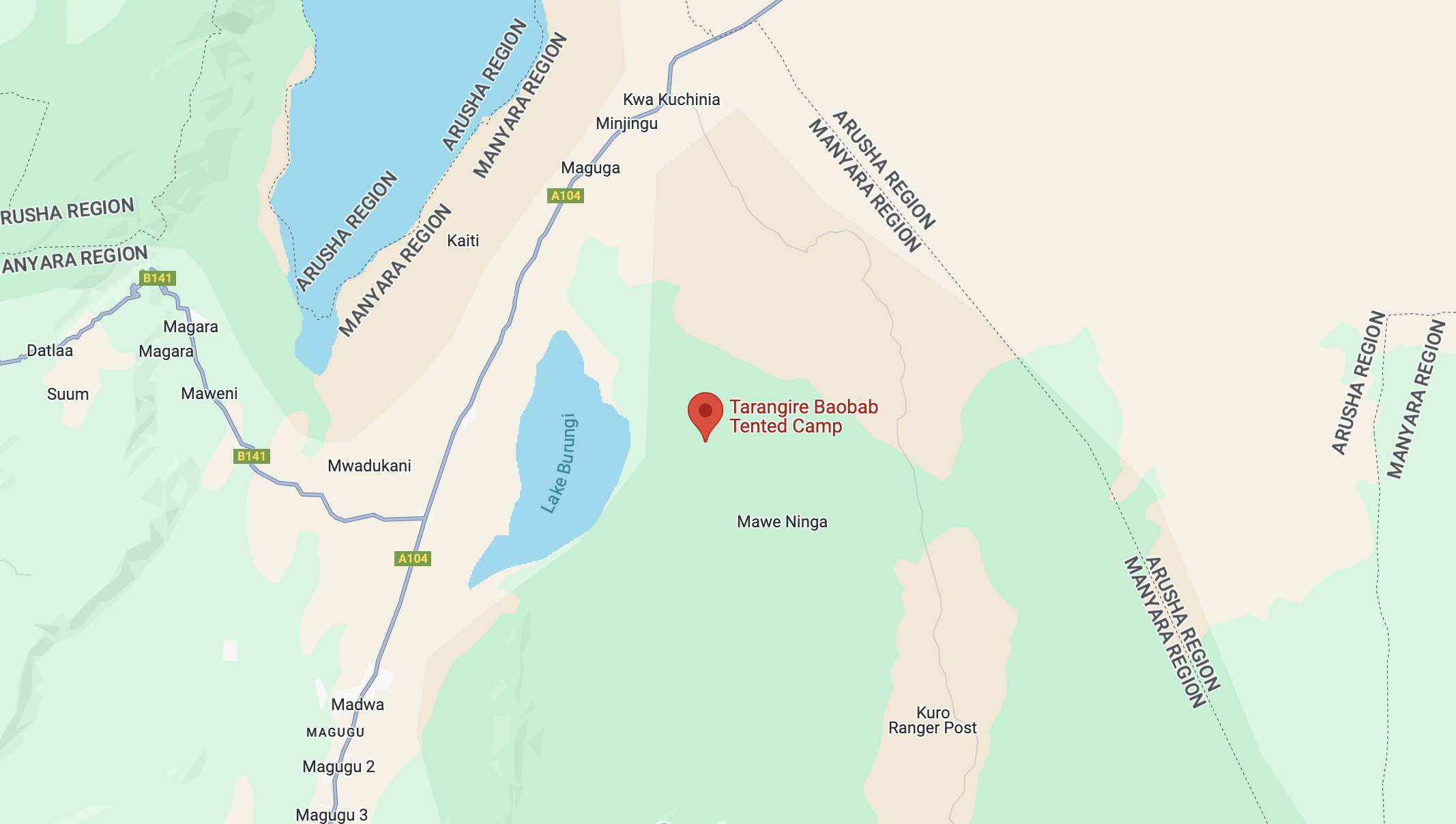 Google map image of Lake Burunge near Tarangire