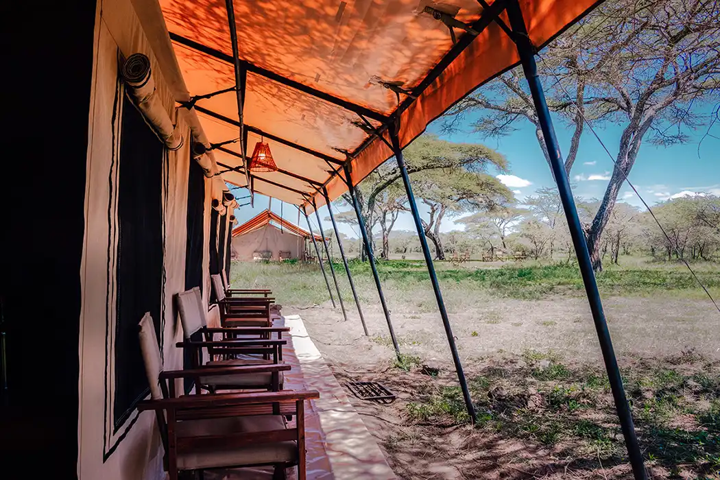 View along the tent veranda