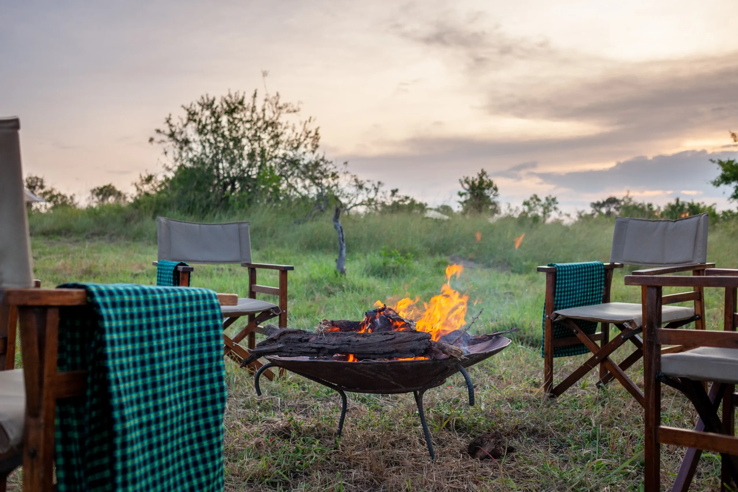 Fire pit with safari chairs at the lodge