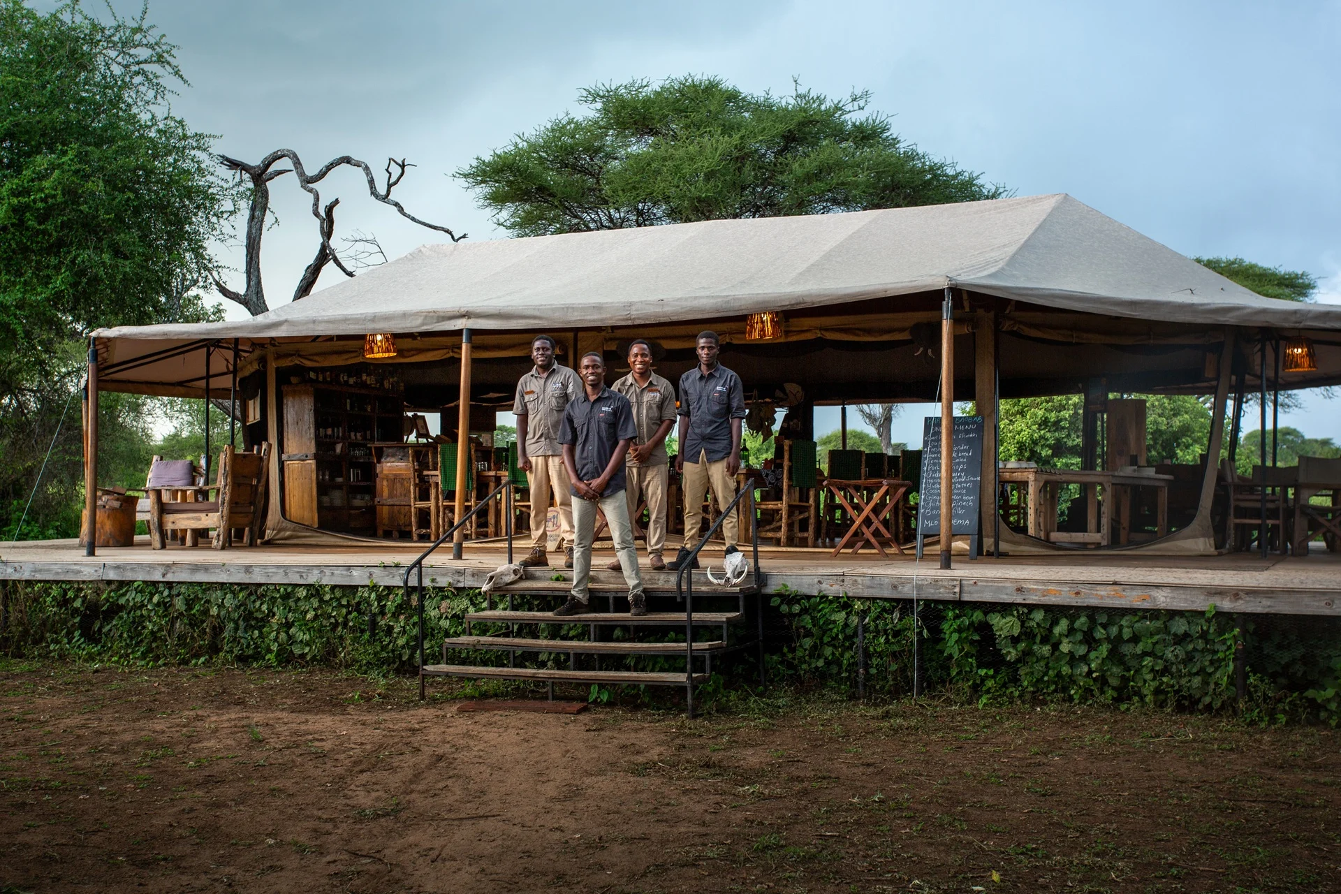 Camp team welcoming guests at Baobab Tented Camp