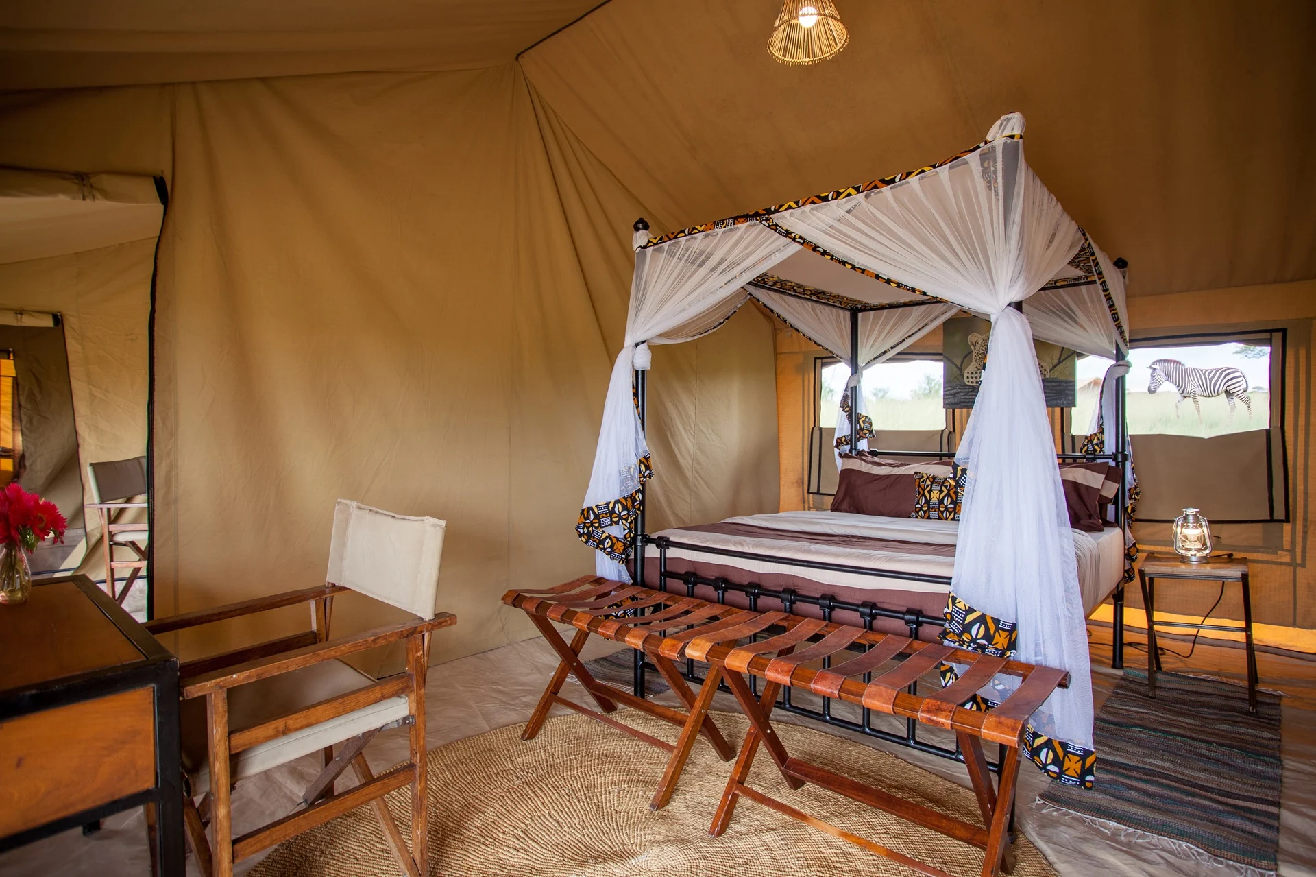 Family tent with two sleeping areas at Gnu Ndutu Camp