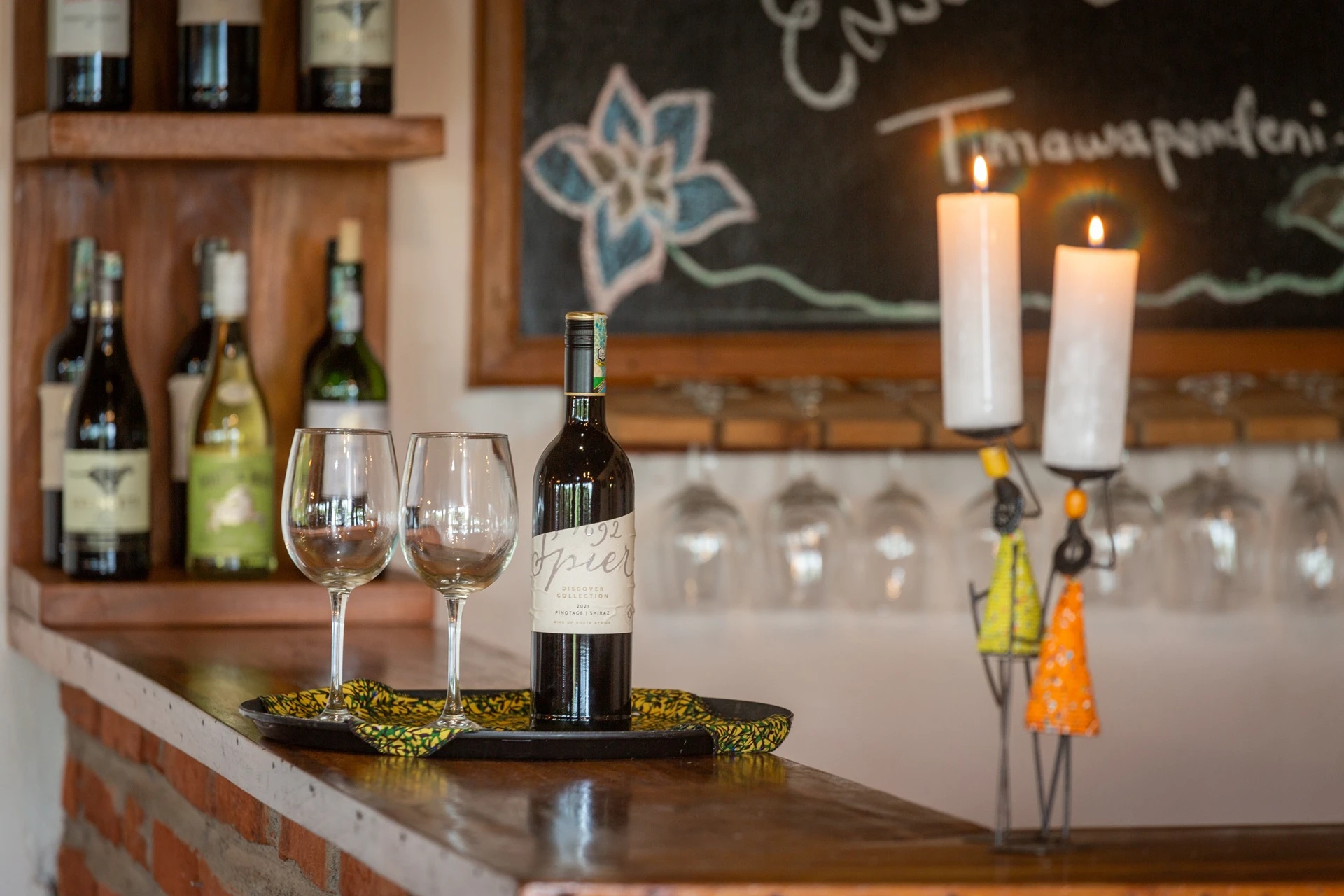 Karatu Lodge bar wine tasting candlelight