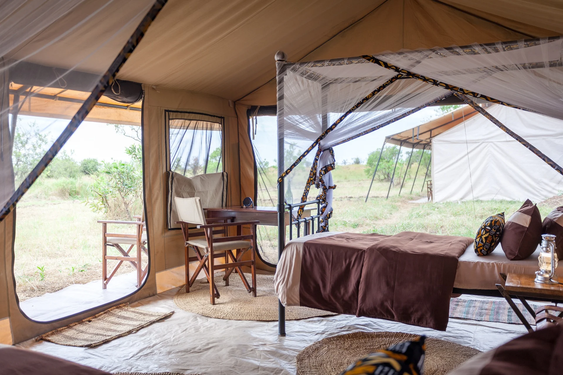 Inside a guest tent at the migration camp