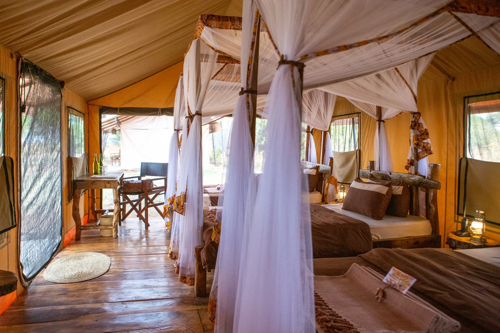 Twin room with canopy mosquito nets